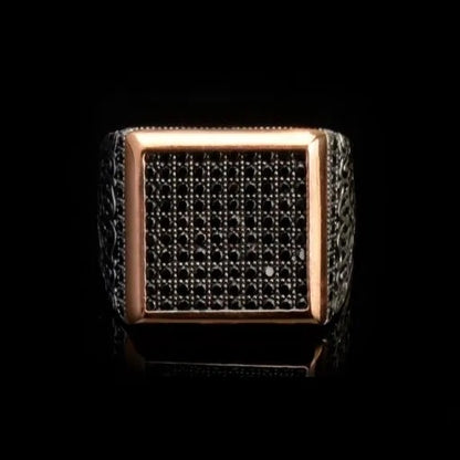 Black Zircon Covered Classic Square Men Ring