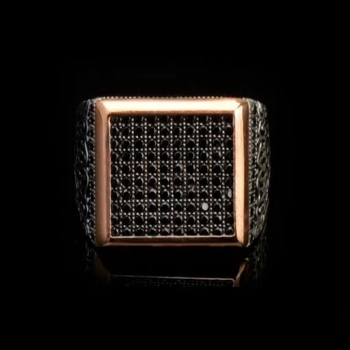 Black Zircon Covered Classic Square Men Ring