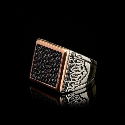 Black Zircon Covered Classic Square Men Ring