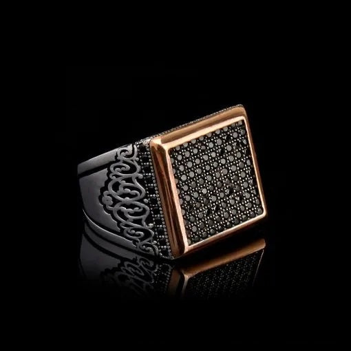 Black Zircon Covered Classic Square Men Ring