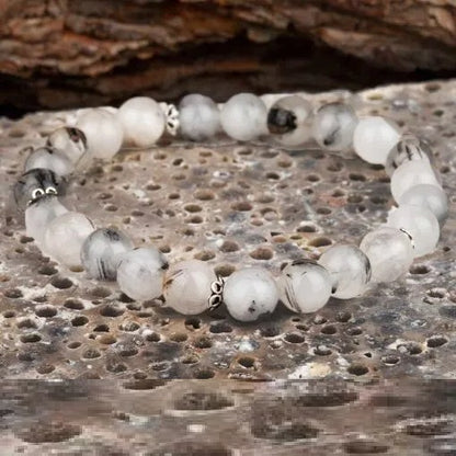 Black Rutilated Quartz Elastic Beaded Bracelet