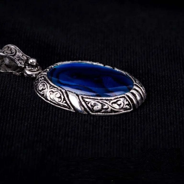 Blue Abalone Hand Engraved Pendant