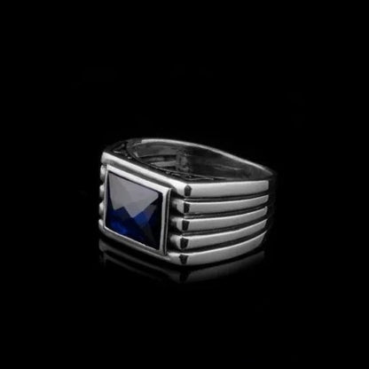 Black Rectangle Faced Cut Zircon Silver Ring