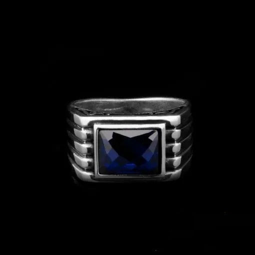 Black Rectangle Faced Cut Zircon Silver Ring