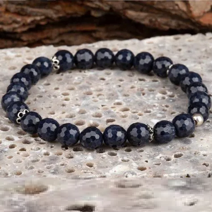 Dark Blue Star Stone Faceted Cut Elastic Beaded Bracelet