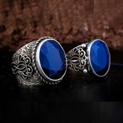 Blue Sapphire Handmade Women & Men Couple Rings Set