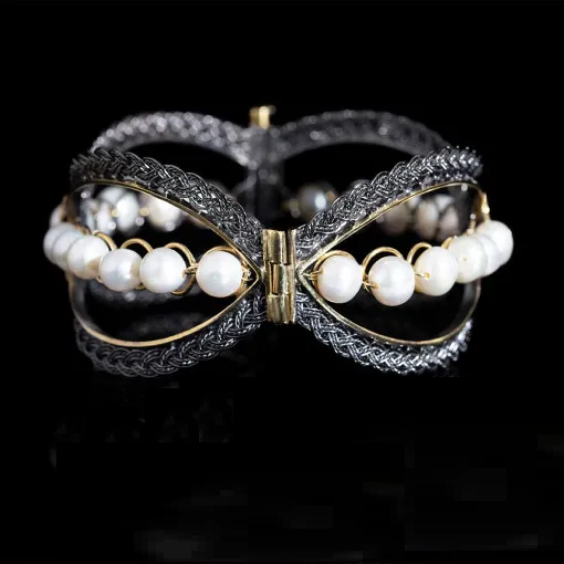 Ottoman Design Leaf Shaped Pearl Bracelet For Women