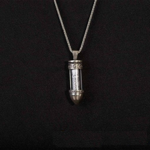 Bullet Cylinder Glass Taweez Silver Necklace