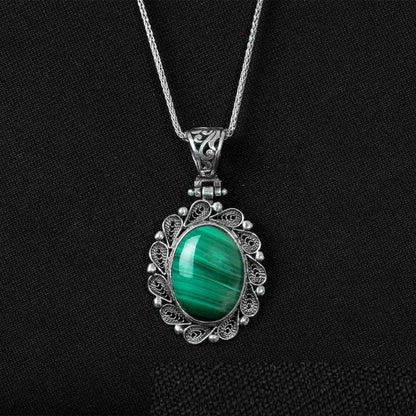 Malachite Filigree Silver Women Pendant