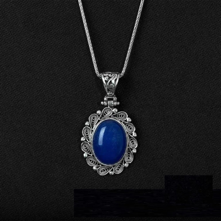 Blue Aqeeq Filigree Silver Women Pendant