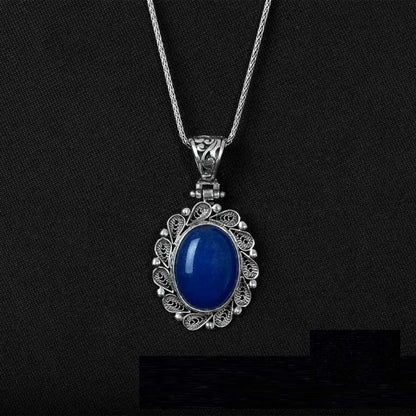 Blue Aqeeq Filigree Silver Women Pendant