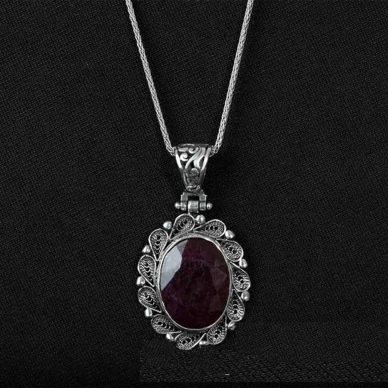 Ruby Filigree Silver Women Pendant