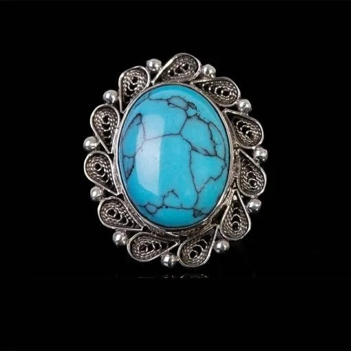 Turquoise Feroza Filigree Silver Women Ring