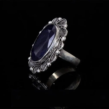 Sapphire Blue Filigree Silver Women Ring