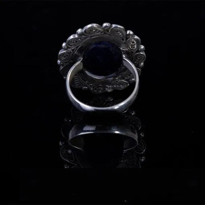 Sapphire Blue Filigree Silver Women Ring