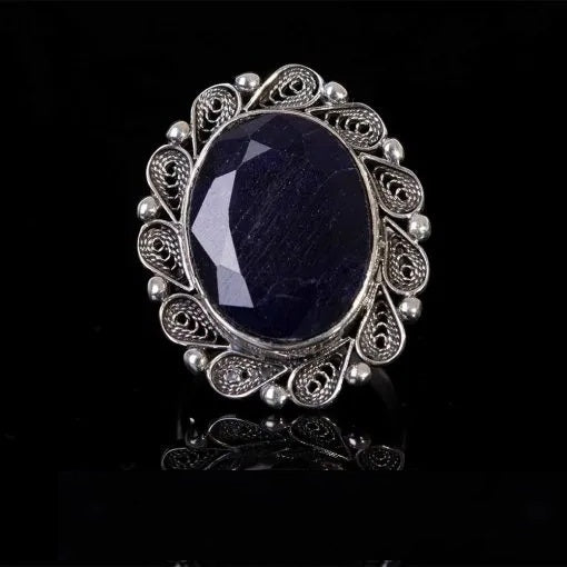 Sapphire Blue Filigree Silver Women Ring