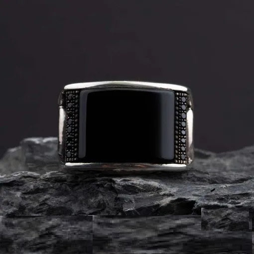 Exclusive Rectangle Red Aqeeq Men Ring