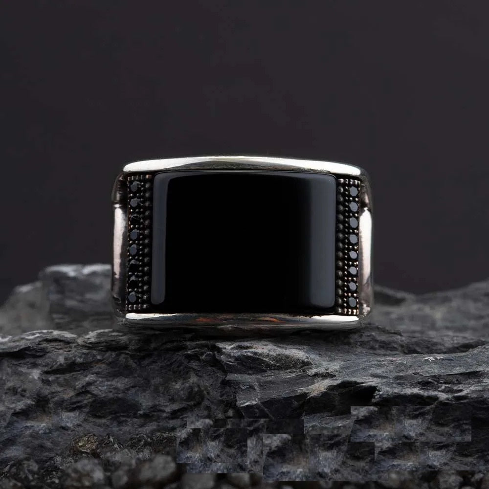 Exclusive Rectangle Red Aqeeq Men Ring