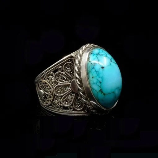 Filigree Silver Turquoise Handmade Silver Ring