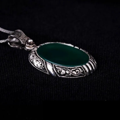 Green Aqeeq Flat Hand Engraved Pendant