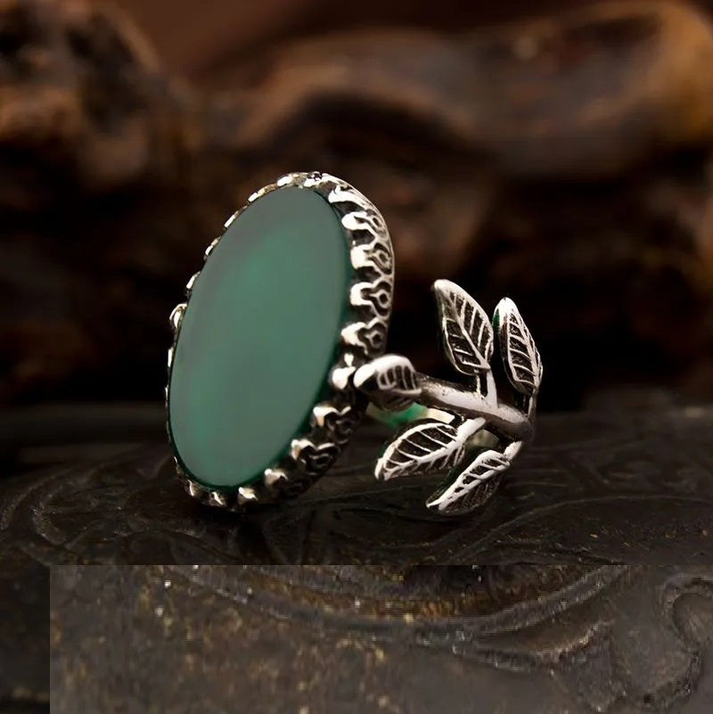 Green Aqeeq Hand Made Women Flower Ring