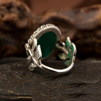 Green Aqeeq Hand Made Women Flower Ring