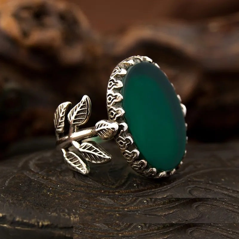 Green Aqeeq Hand Made Women Flower Ring