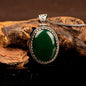 Green Aqeeq Oval Silver Pendant