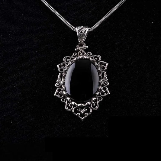 Handmade Black Aqeeq Silver Pendant