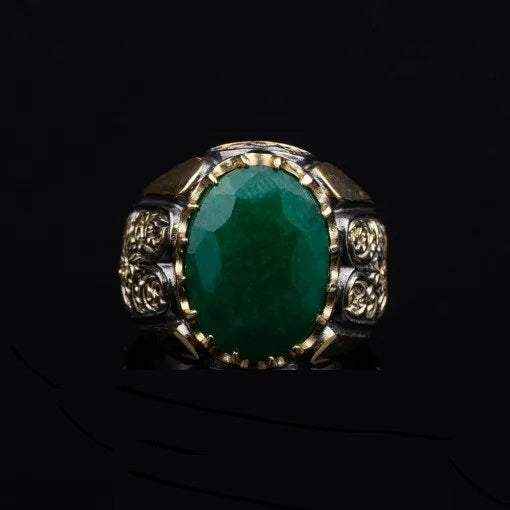 Masterpiece Collection Turquoise Feroza Oval Gilded Oxidized Silver Ring