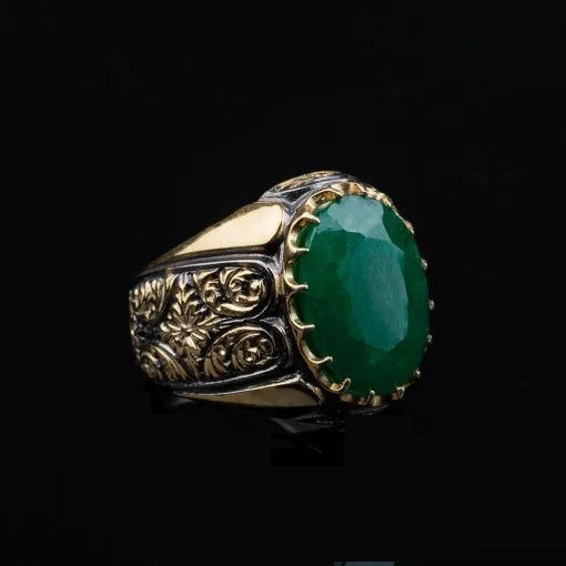 Masterpiece Collection Turquoise Feroza Oval Gilded Oxidized Silver Ring