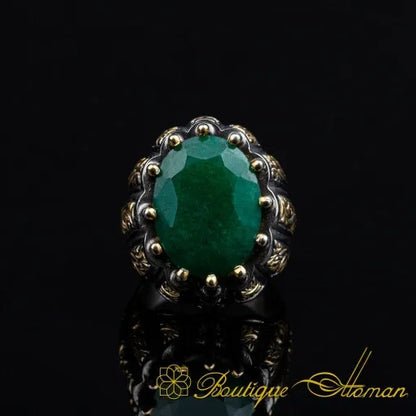 Masterpiece Collection Turquoise Feroza Oval Gilded Oxidized Silver Ring