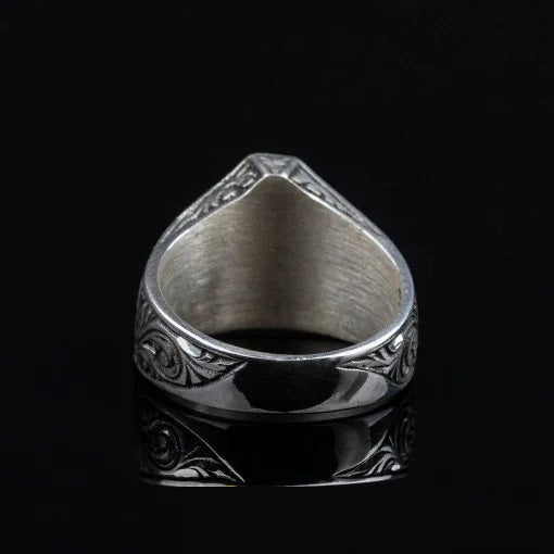 Triangle Cut Citrine Hand Engraved Silver Ring