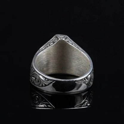 Triangle Cut Citrine Hand Engraved Silver Ring