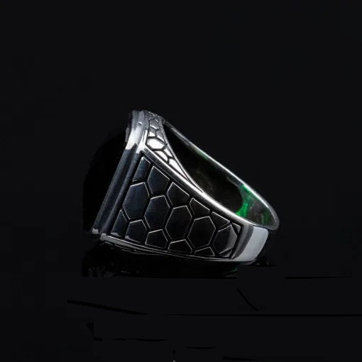 Rounded Rectangle Onyx Silver Ring