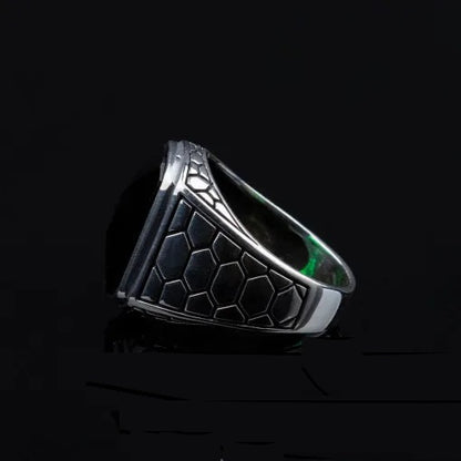 Rounded Rectangle Onyx Silver Ring