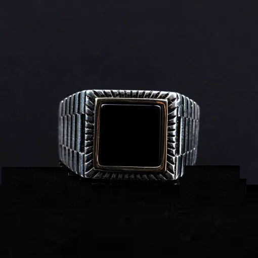 Square Black Onyx Elegant Silver Ring