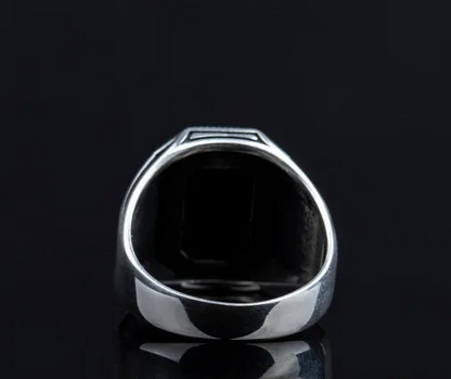 Black Onyx Rectangle Micro Cut Silver Ring