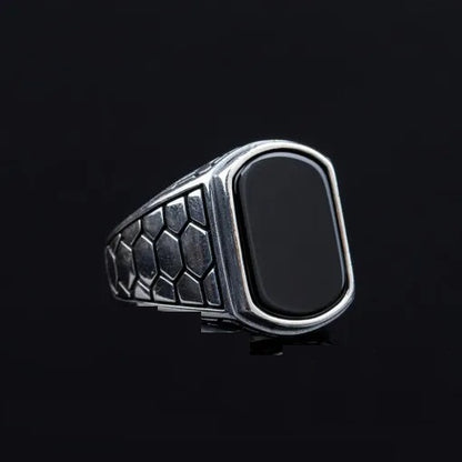 Rounded Rectangle Onyx Silver Ring