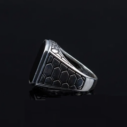 Rounded Rectangle Onyx Silver Ring