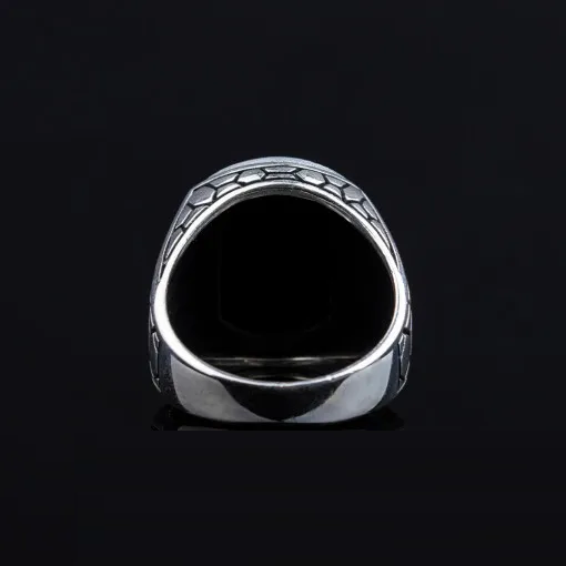 Rounded Rectangle Onyx Silver Ring