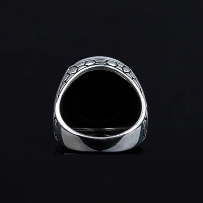 Rounded Rectangle Onyx Silver Ring