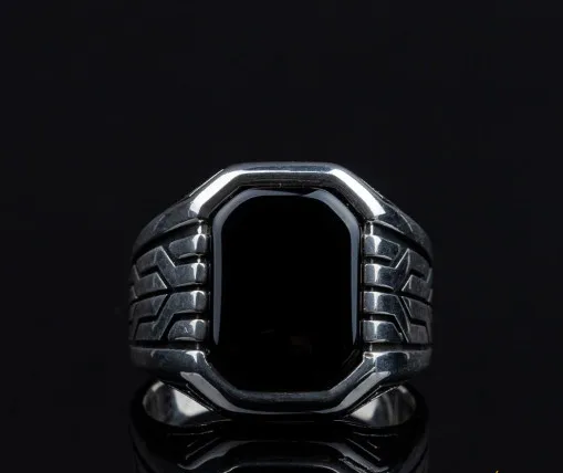 Octagon Cut Black Onyx Silver Ring