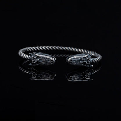 Crocodile Oxidized Silver Cuff Bracelet