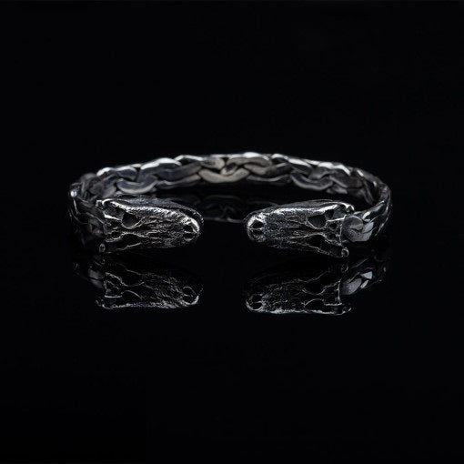 Crocodile Cuban Silver Cuff Bracelet