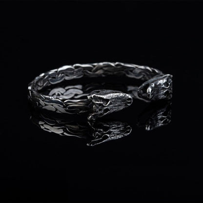 Crocodile Cuban Silver Cuff Bracelet