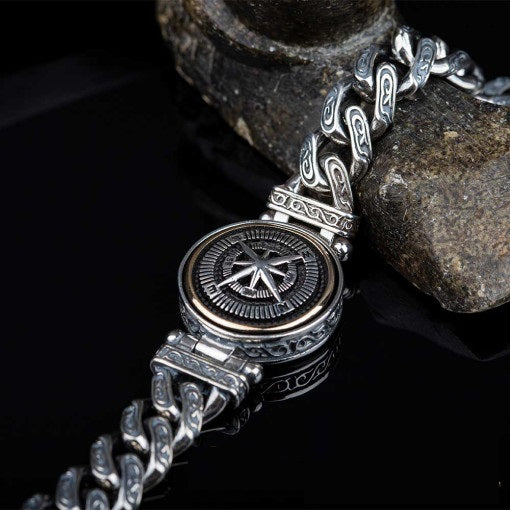 Compass Silver Rotating Chain Bracelet For Men