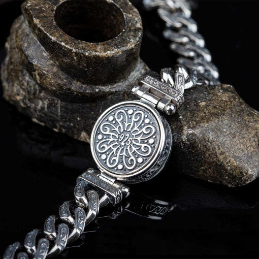 Compass Silver Rotating Chain Bracelet For Men