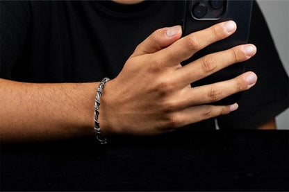 Knit Oxidized Silver Cuff Bracelet