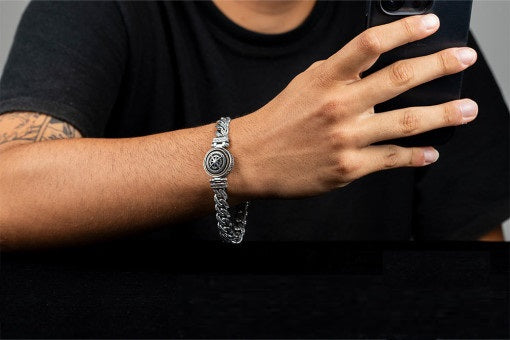 Compass Silver Rotating Chain Bracelet For Men